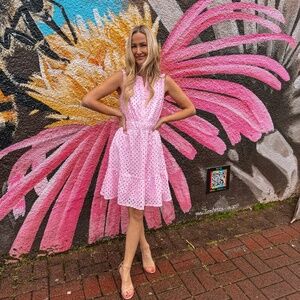 [SOLD] - Elegant Pink Eyelet Mini Dress